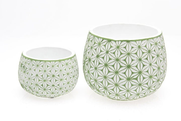 PLANTER MAYON GREEN & WHITE [SZ:1/2 (14 X 14 X 10CM)]