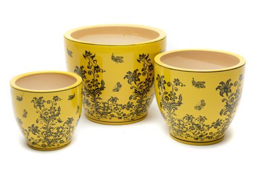 PLANTER SUNBURST FLORA YELLOW [SZ:1/3 (24 X 24 X 23CM)]