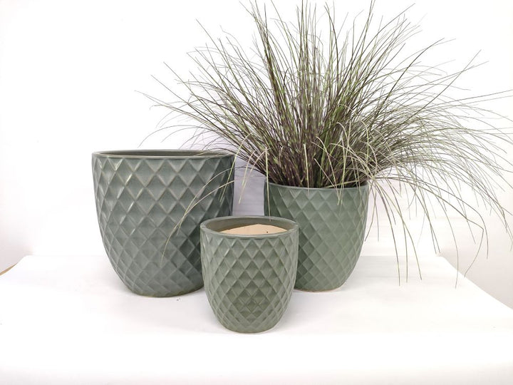 PLANTER CERAMIC DIAMOND AQUA [SZ:1/3 (24CM X 24CM)]