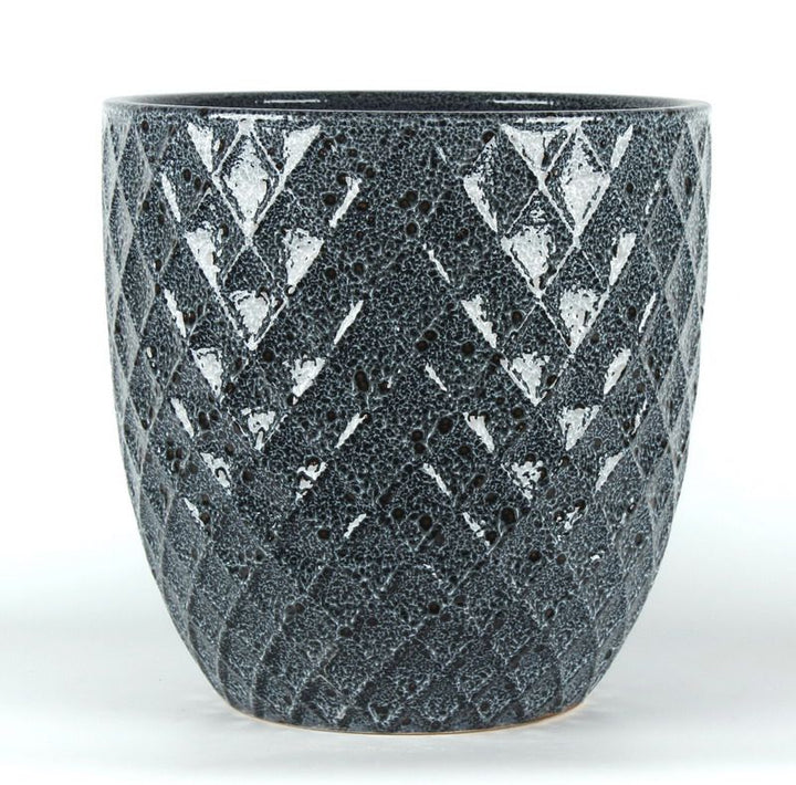 PLANTER CERAMIC DIAMOND EBONY [SZ:1/3 (24CM X 24CM)]