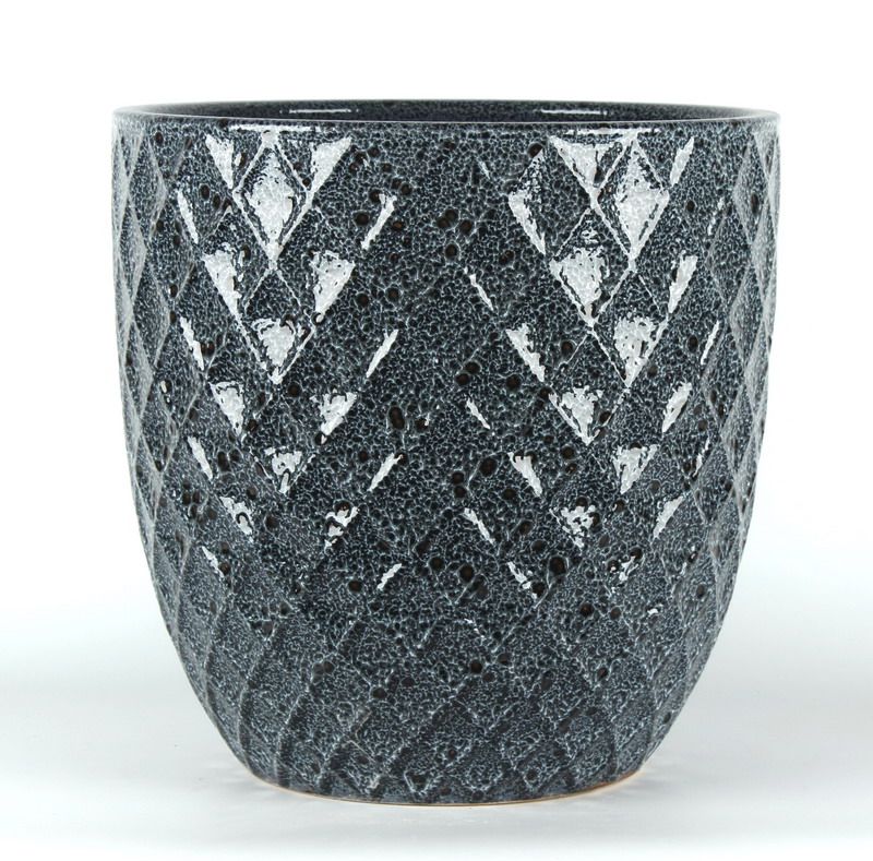 PLANTER CERAMIC DIAMOND EBONY [SZ:1/3 (24CM X 24CM)]