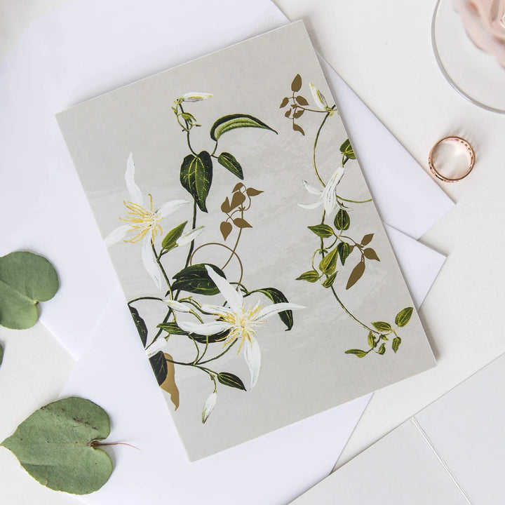 CARD THE WHITE COLLECTION CLEMATIS 11.5CM X 16CM